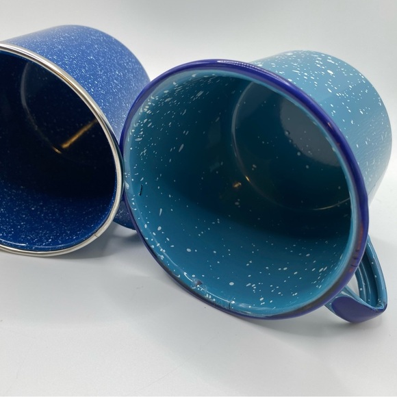 3 Blue Enamel Speckled Camping Coffee Mugs - Picture 4 of 16